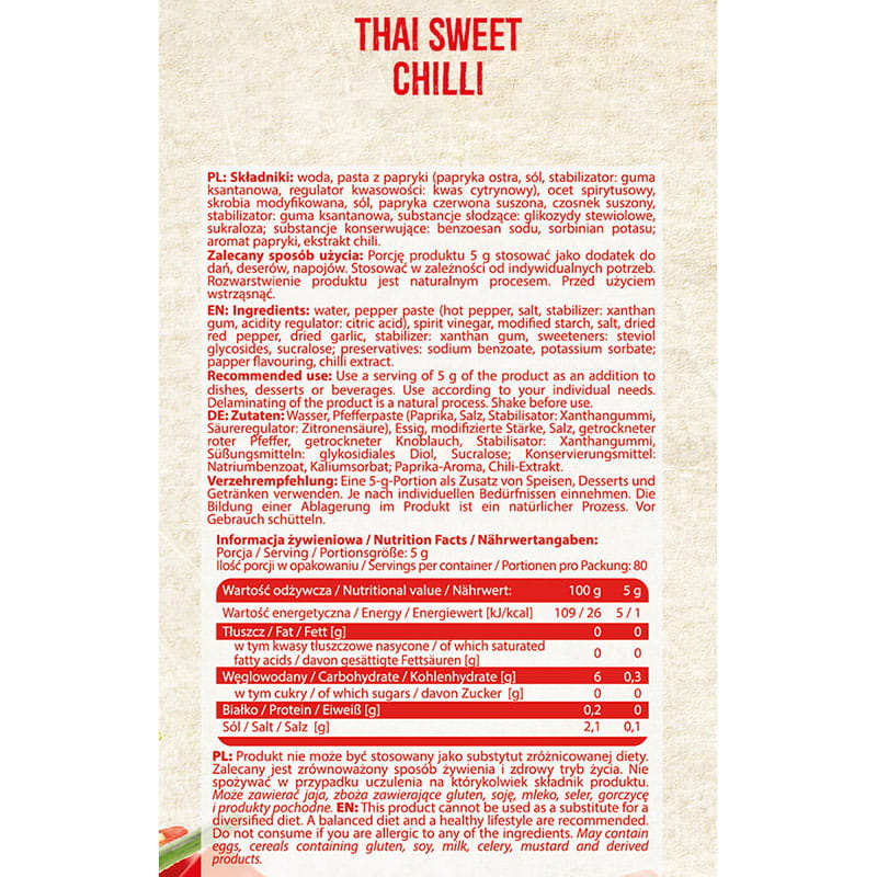 ALLNUTRITION SAUCE THAI SWEET CHILLI 400g - ostro słodki sos tajski - obrazek 2