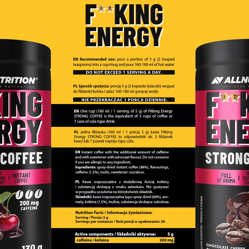 FITKING ENERGY STRONG COFFEE ADVOCAT 200mg / 130g - aromatyczna kawa rozpuszczalna - obrazek 2