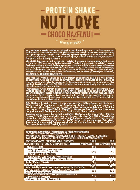 ALLNUTRITION NUTLOVE PROTEIN SHAKE 630G - CHOCOLATE HAZELNUT - obrazek 2