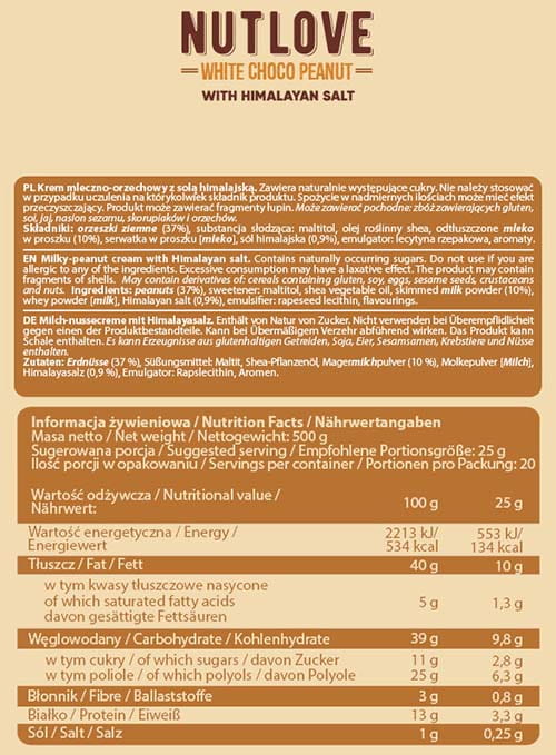 ALLNUTRITION NUTLOVE 500g WHITE CHOCO PEANUT - obrazek 2
