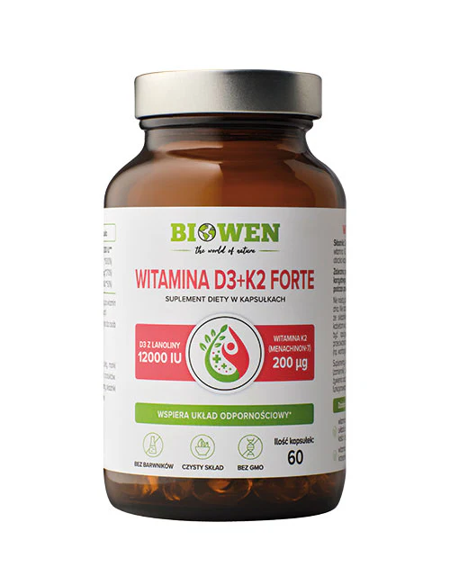 Witaminy Biowen Witamina D3 + K2 Forte 12000IU 60 kapsułek wsparcie odporności